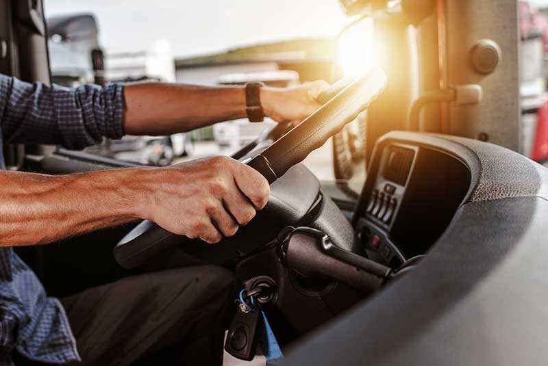 Truck driver behind the wheel.