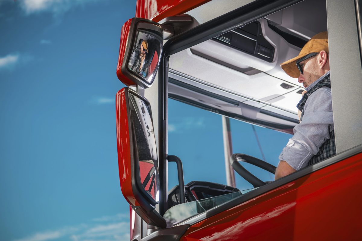 Truck driver behind the steering wheel